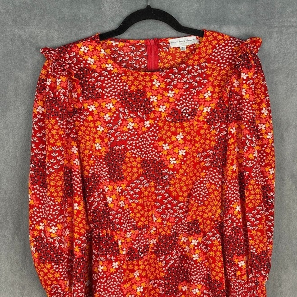 Never Fully Dressed Dress Womens 10 Orange Red Floral Long Sleeve Midi Chic Boho - Picture 3 of 15